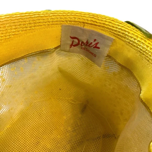 Vintage Doris Designs Bouffant Bubble Hat w/Yellow Polka Dot Tulle and Roses - Picture 6 of 8